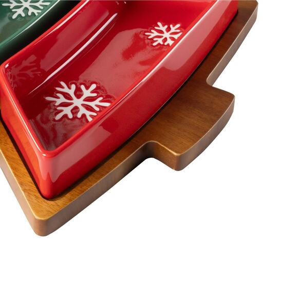 Acacia Wood 4 Pieces Christmas Tree Shaped Charcuterie Tray with Ceramic Bowls - Picture 5 of 13